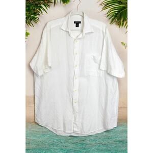 Harold Powell 100% Linen Button Front Shirt Men XL Short Sleeve White Beachy